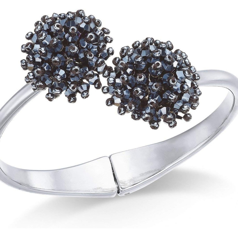 I.N.C. Silver-Tone Crystal Cluster Hinge Bangle Bracelet